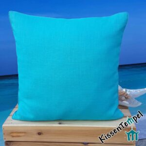 Leinenkissen >Linen turkis< 40x40 cm, DekoKissen mit edlem Paspol, einfarbig türkis blau grün, KissenHülle, KissenBezug, Strandhaus schlicht