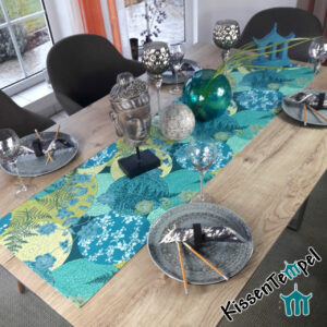 Tischläufer Mitteldecke >Mandala Petrol< blau, grün, petrol, jade, mint. Asia-Style, filigrane runde Mandalas