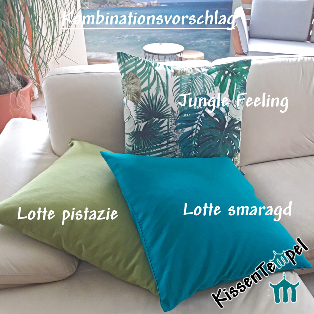 Kissen-Kombination Lotte pistazie smaragd grün blau türkis Jungle Monsterablätter