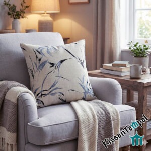 Asiatischer KissenBezug "White Bamboo", viele Größen, zarte BambusZweige, weiß, ecru, rauchblau