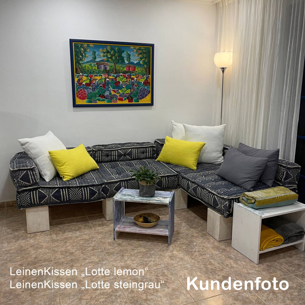 LeinenKissen "Lotte" lemon / gelb und grau / steingau Kundenfoto