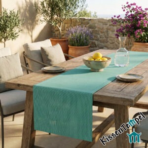 Outdoor Tischläufer "Nizza" wetterfest, UV-beständig, mintgrün / grau, für Terrasse, Balkon, Camping