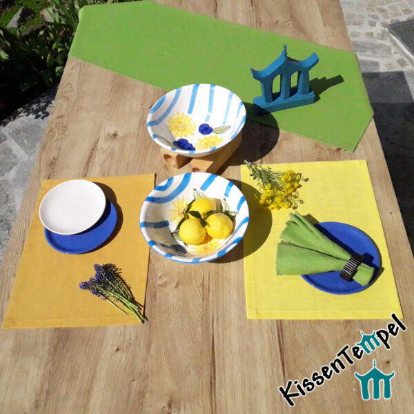 Leinen-Tischset "Lotte" steingrau macchiato (hellbraun) creme taupe pistazie (hellgrün) bleu (blu-grün) curry lemon (gelb) zartrosa