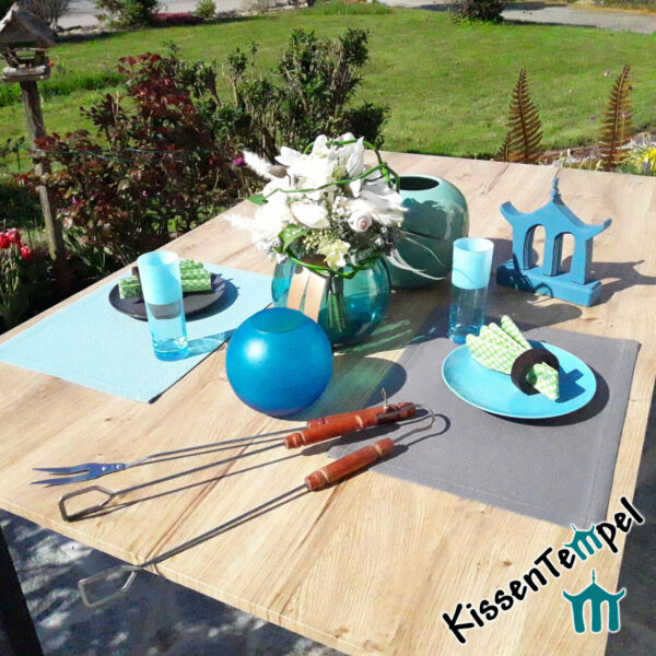 Outdoor Tischset >Nizza< UV-beständig, wasser- und schmutzabweisend, mint oder grau, für Terrasse / Balkon / Camping