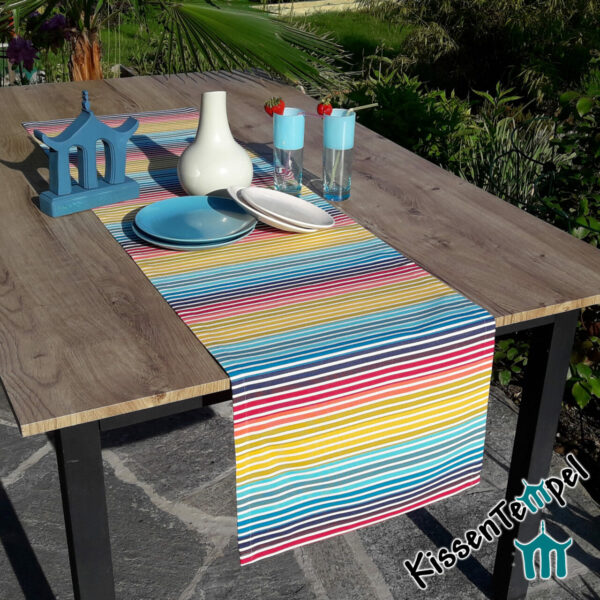 Outdoor Tischläufer >Rainbow< UV-beständig, Streifen in Regenbogenfarben