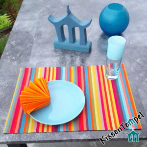 Outdoor Tischset >Caribe< UV-beständig, wasserabweisend, bunte Streifen rot orange gelb grün blau türkis petrol pink violett