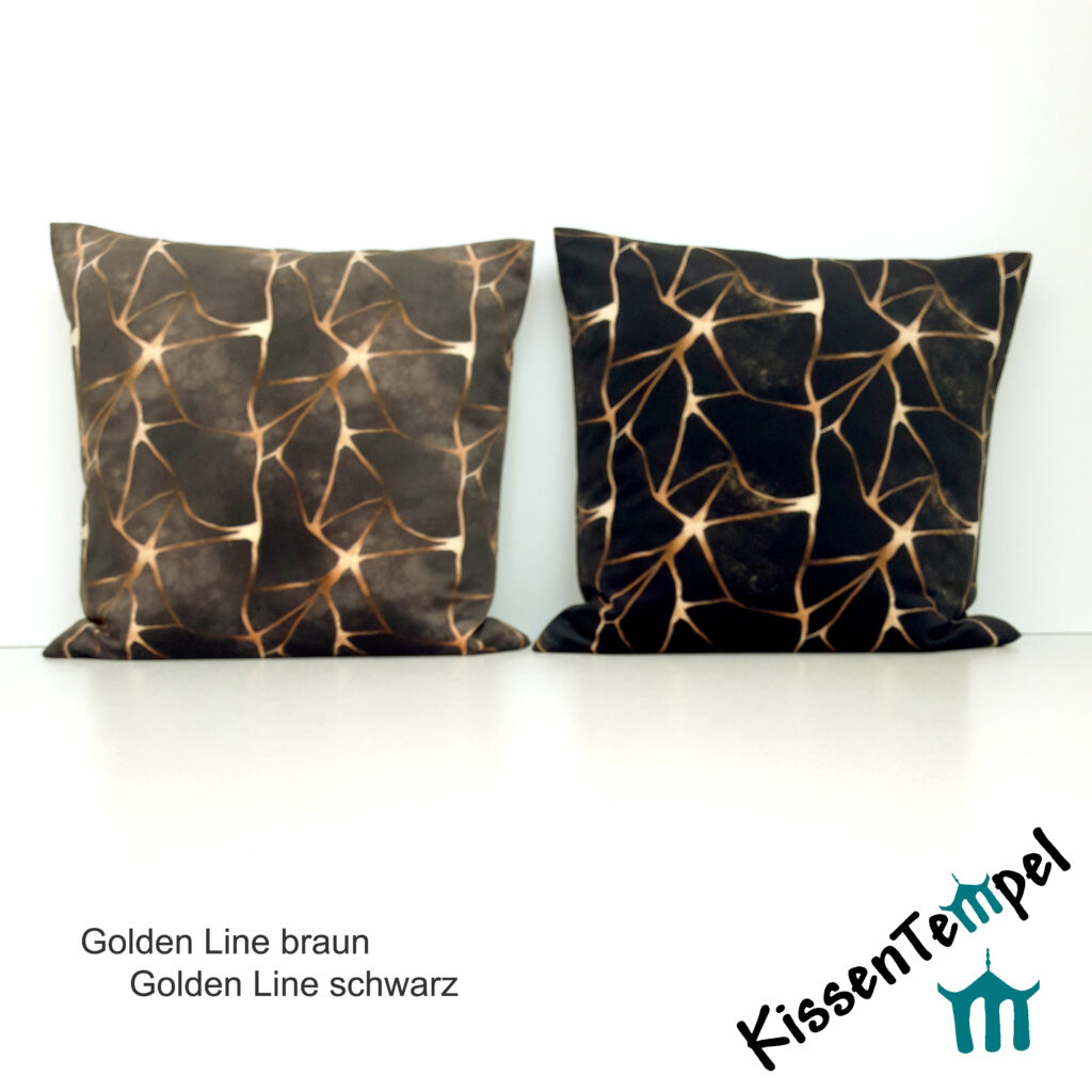 SamtKissen "Golden Line" KissenBezug, goldene Linien, geometrisches Muster, VelourSamt