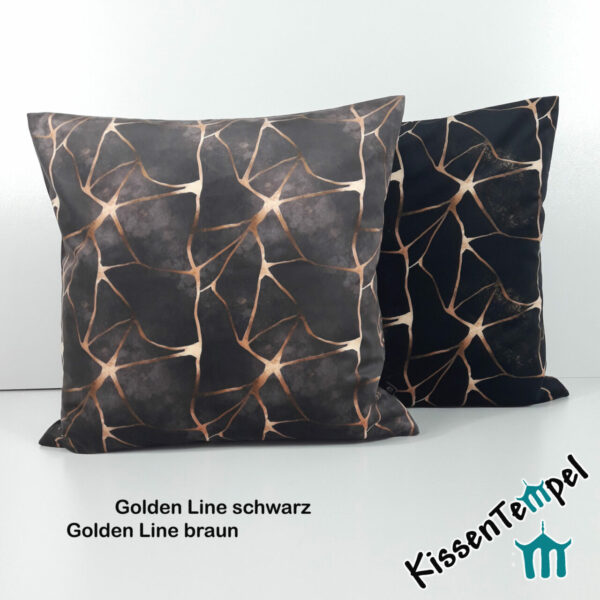 SamtKissen "Golden Line" KissenBezug, goldene Linien, geometrisches Muster, VelourSamt