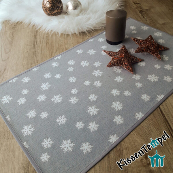 Weihnachts-Tischläufer "Snow" grau mit Schneeflocken für Advent, Winter und Weihnachten