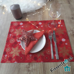 Weihnachts-Tischset "Christmas" rot mit goldenen und weißen Sternen, für Weihnachten und Winter