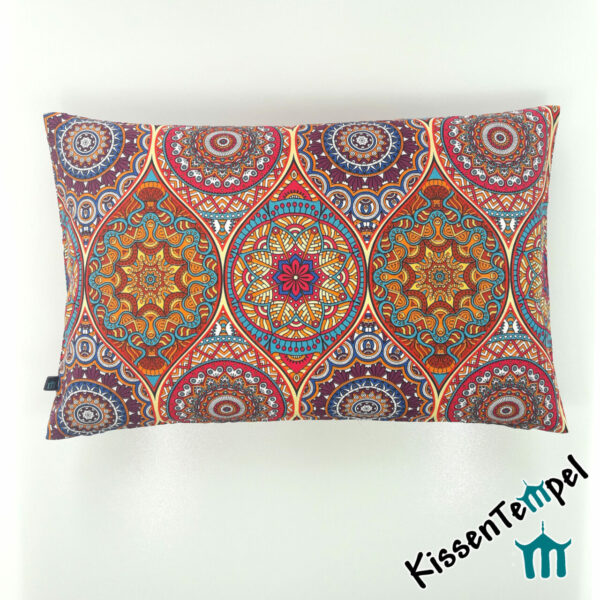 Orientalisches Kissen "Marrakesch" rot orange türkis mit Quasten, Mandalas