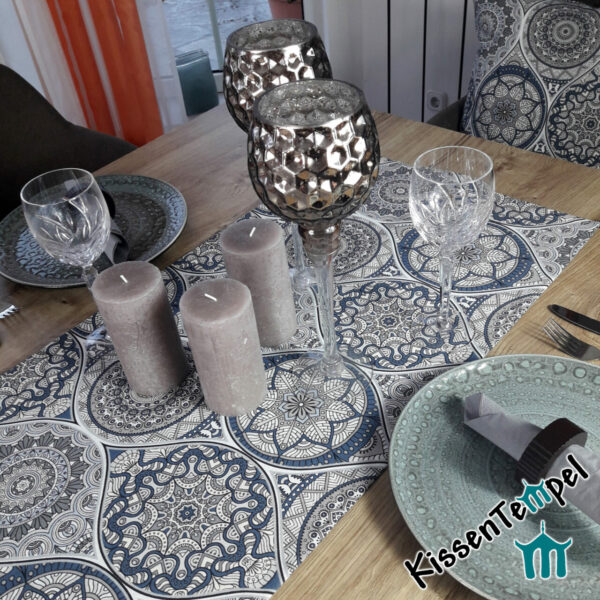 Orientalischer Tischläufer | Mitteldecke >Marrakesch grau< Mandalas, Boho-Style