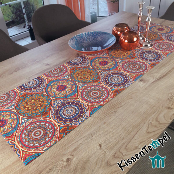 Orientalischer Tischläufer | Mitteldecke >Marrakesch< rot orange türkis, Mandalas, Boho-Style