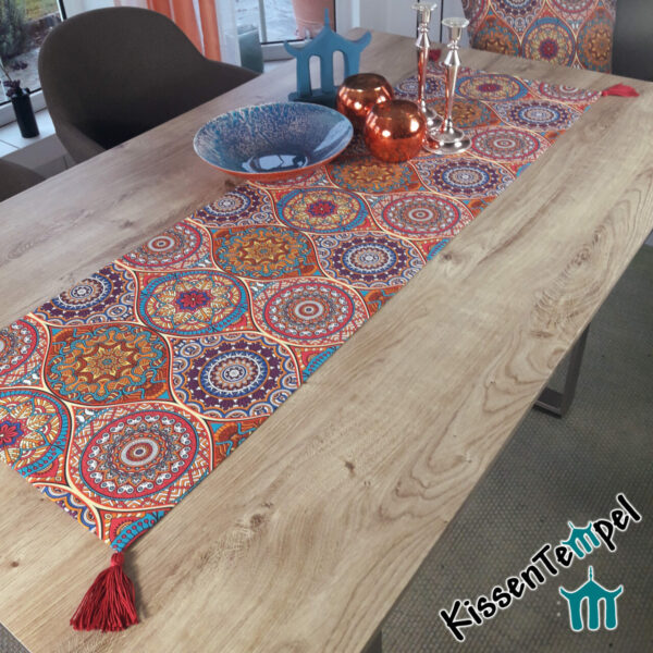 Orientalischer Tischläufer | Mitteldecke >Marrakesch< rot orange türkis, Mandalas, Boho-Style