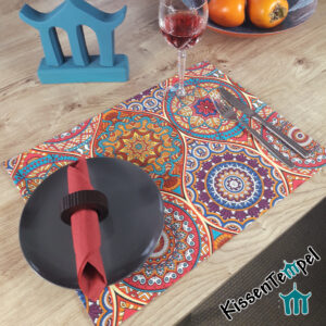 Orientalisches Tischset Platzset >Marrakesch< rot orange türkis, Mandalas, Boho-Style