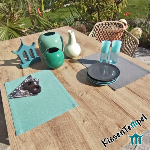 Outdoor Tischset "Nizza" wetterfest, UV-beständig, wasser- und schmutzabweisend, mint oder grau, für Terrasse / Balkon / Camping