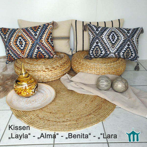 Hochwertiger Boho-KissenBezug "Benita", opt. mit Quasten, alle Größen, grobe Leinenoptik, orientalisch, Landhausstil – Bild 4