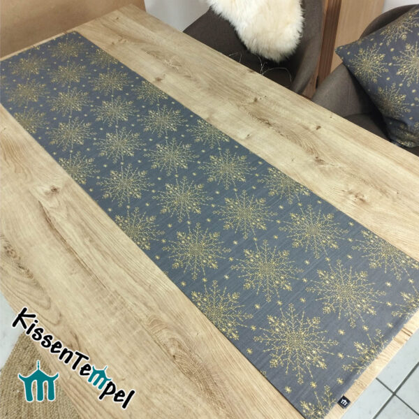 Weihnachts-Tischläufer "SnowStar" | KissenTempel | doppellagig ! goldene Sterne / Schneeflocken