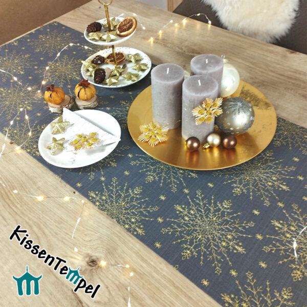 Weihnachts-Tischläufer "SnowStar" | KissenTempel | doppellagig ! goldene Sterne / Schneeflocken
