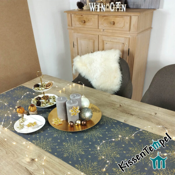 Weihnachts-Tischläufer "SnowStar" | KissenTempel | doppellagig ! goldene Sterne / Schneeflocken