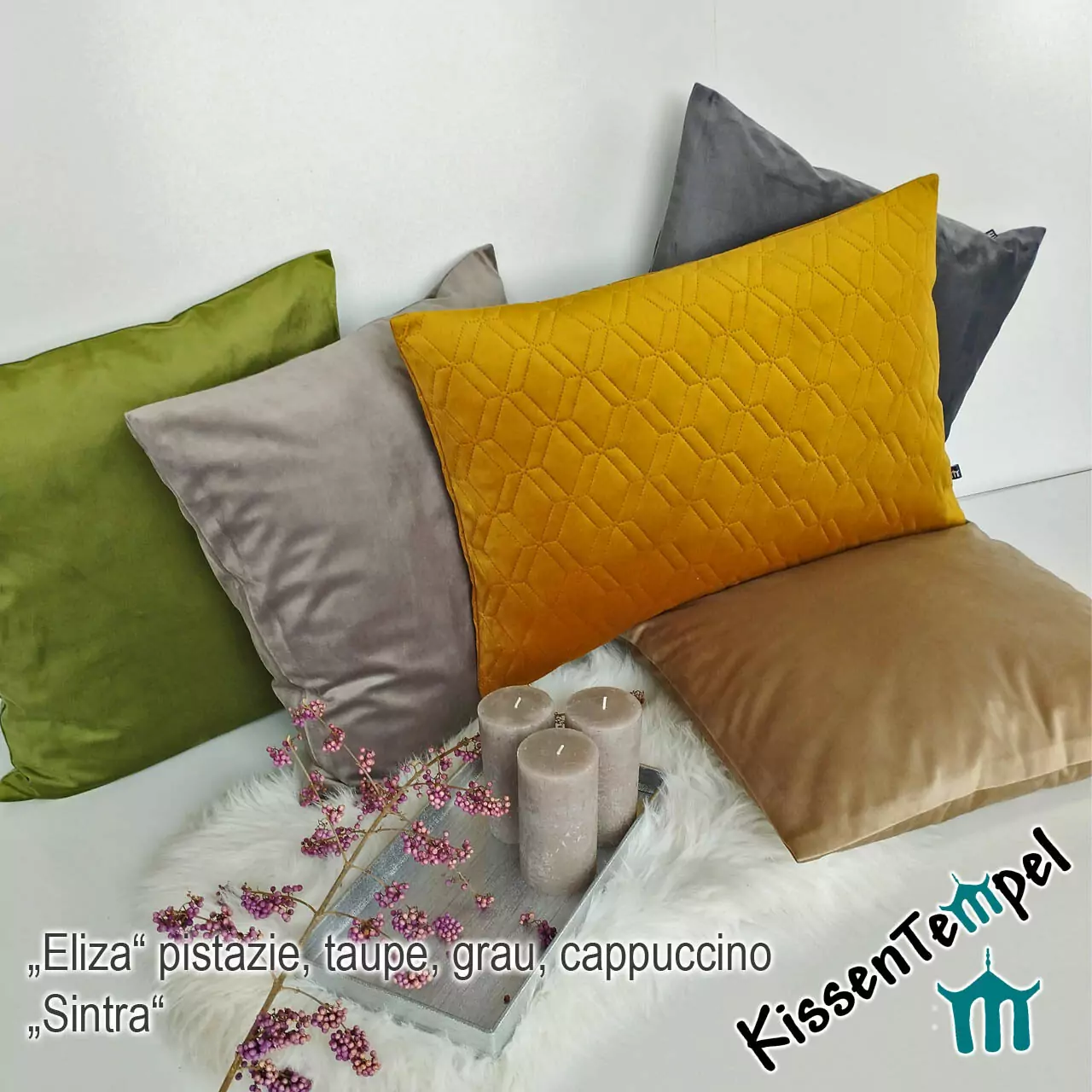 Samt-Kollektion - SamtKissen, Tischläufer, Tischsets 12 Kissen Eliza mit Sintra