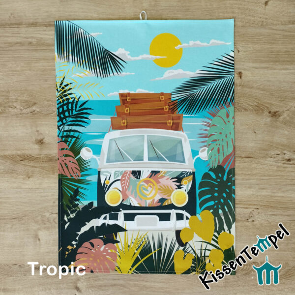 Geschirrtuch Tropic mit künstlerischem Camper-Motiv | KissenTempel