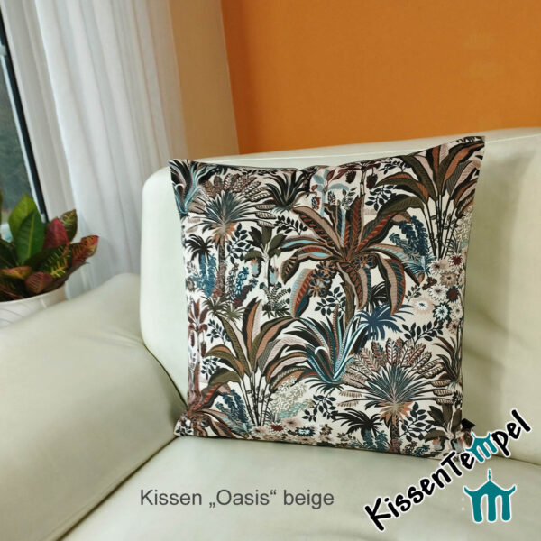 Exotisches SamtKissen "Oasis", Kissenbezug 50x50 cm mit Palmen