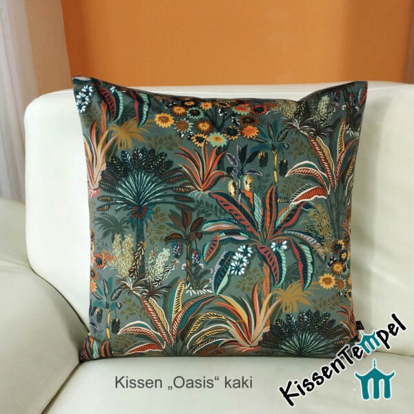 Exotisches SamtKissen "Oasis", Kissenbezug 50x50 cm mit Palmen
