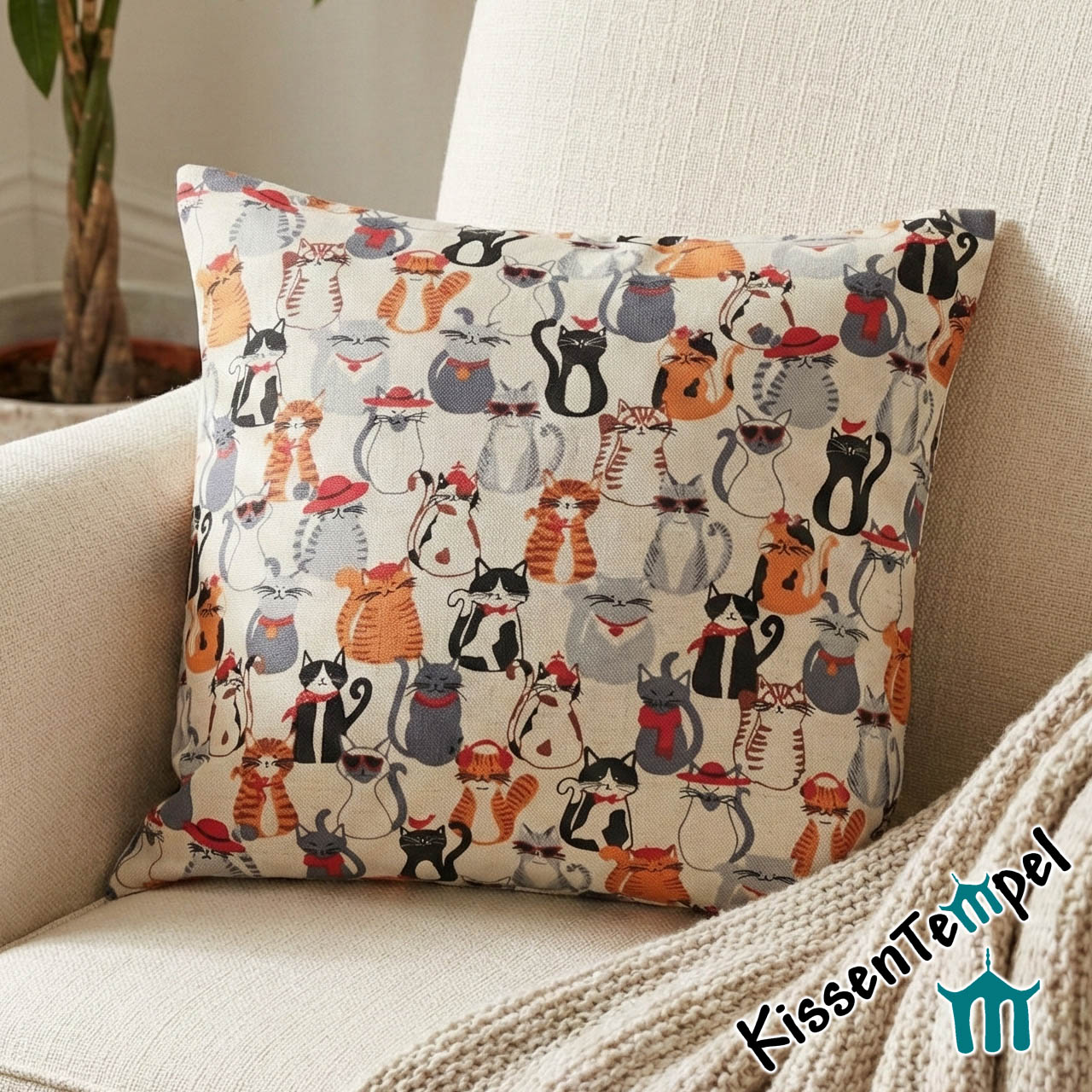 KissenBezug "Katzen" 40x40cm, Geschenk/ Mitbringsel für Katzenbesitzer und Katzenliebhaber