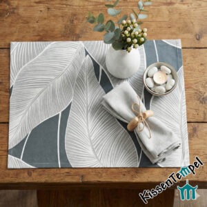 Elegantes Tischset "Eden" Edles Blättermotiv in Anthrazit & Grau – Modernes Dekokissen im tropischen Monochrom-Look