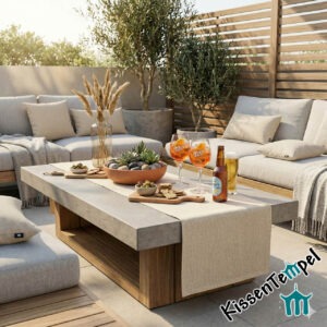 Echter Outdoor Tischläufer "Saint Tropez" aus Polyacryl, wetterfest & UV-beständig, edle Fischgrät-Webung