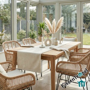 Echter Outdoor Tischläufer "Saint Tropez" aus Polyacryl, wetterfest & UV-beständig, edle Fischgrät-Webung